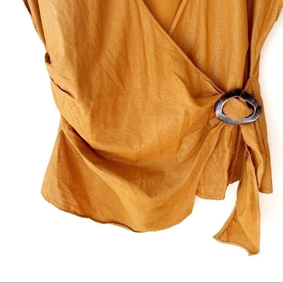 Zara | Mustard Shimmer Faux Wrap Blouse Small - Picture 2 of 4